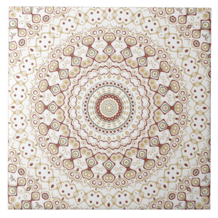 Earth Tone Geometric Mandala Pattern Ceramic Tile