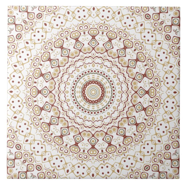 Earth Tone Geometric Mandala Pattern Ceramic Tile (Front)