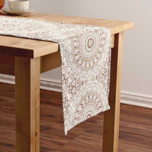 Earth Tone Geometric Mandala Pattern Medium Table Runner (In Situ)