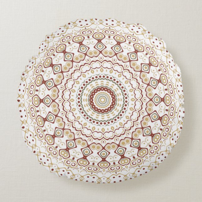 Earth Tone Geometric Mandala Pattern Round Cushion (Front)