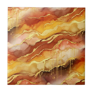 Earth Tone Gold Marble Fluid Art Ceramic Tile