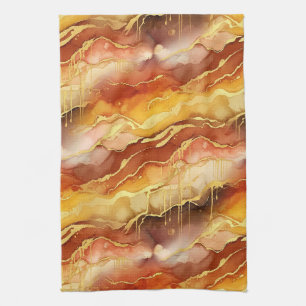 Earth Tone Gold Marble Fluid Art Tea Towel