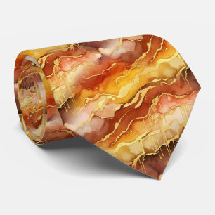 Earth Tone Gold Marble Fluid Art Tie