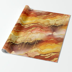 Earth Tone Gold Marble Fluid Art Wrapping Paper