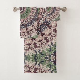 Earth Tone Green and Brown Mandala Pattern Bath Towel Set
