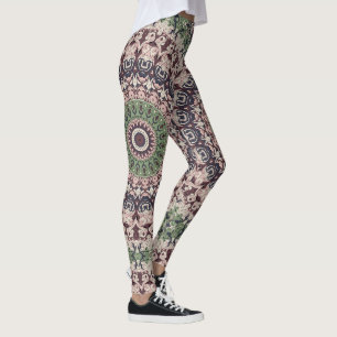 Earth Tone Green and Brown Mandala Pattern Leggings