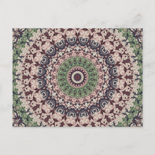 Earth Tone Green and Brown Mandala Pattern Postcard
