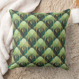 Earth Tone Green Geometric Vintage Pattern Cushion
