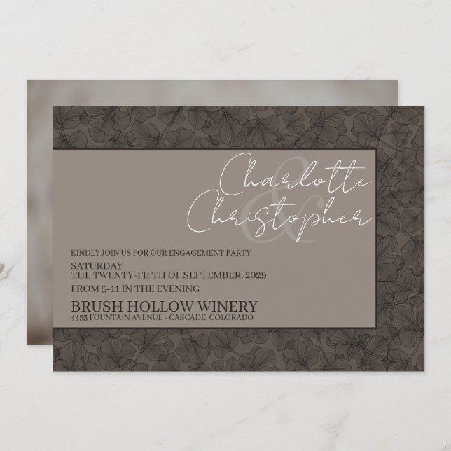 Earth Tone Leaves Engagement Party Invitation (Front/Back)