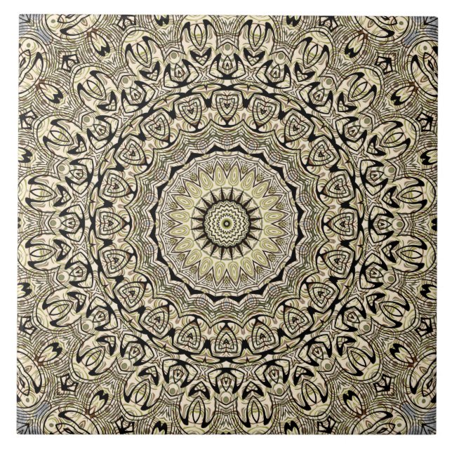 Earth Tone Mandala Intricate Geometric Patterns Ceramic Tile (Front)