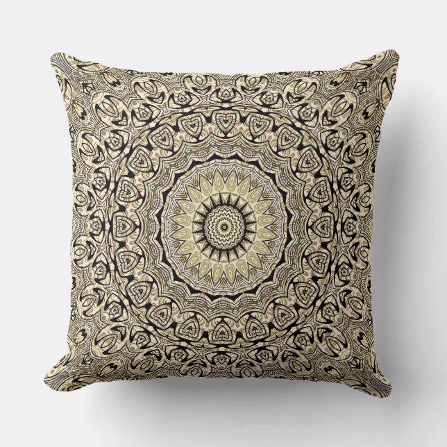 Earth Tone Mandala Intricate Geometric Patterns Cushion (Front)