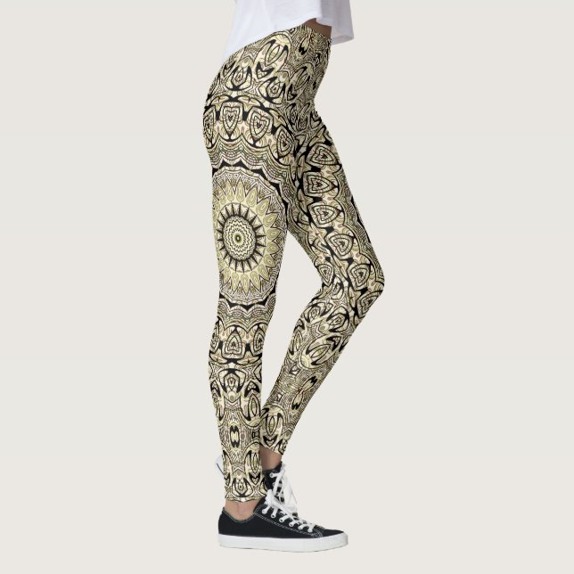 Earth Tone Mandala Intricate Geometric Patterns Leggings (Right)