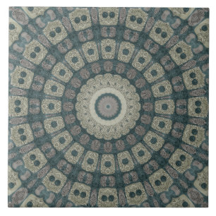 Earth Tone Mandala with Tribal Geometric Patterns Ceramic Tile