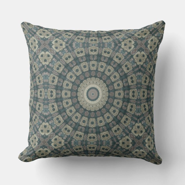 Earth Tone Mandala with Tribal Geometric Patterns Cushion (Front)