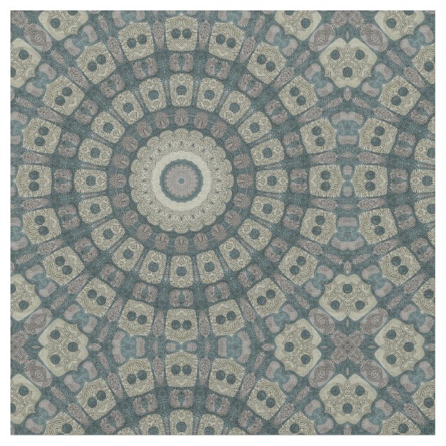 Earth Tone Mandala with Tribal Geometric Patterns Fabric (Close Up)
