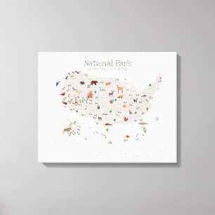 Earth Tone National Park Map Woodland Nursery Canvas Print