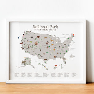 Earth Tone National Park Map Woodland Nursery Poster