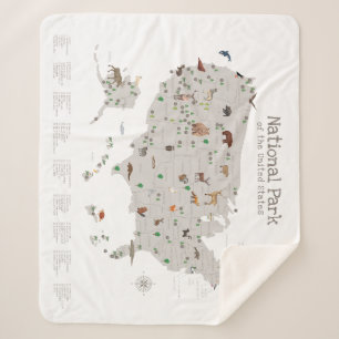 Earth Tone National Park Map Woodland Nursery  Sherpa Blanket