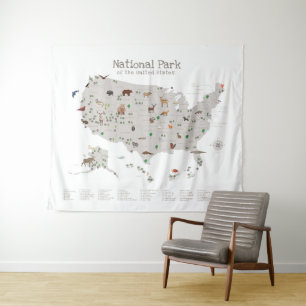Earth Tone National Park Map Woodland Nursery Tapestry