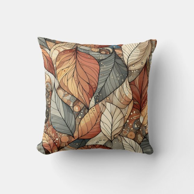 Earth Tone Neutral Abstract Leaves Throw Pillow (Front)