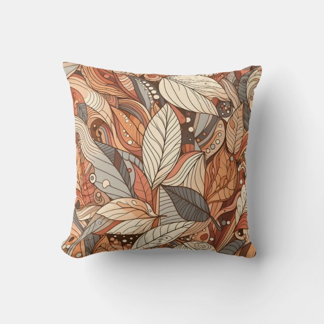 Earth Tone Neutral Abstract Leaves Throw Pillow (Front)