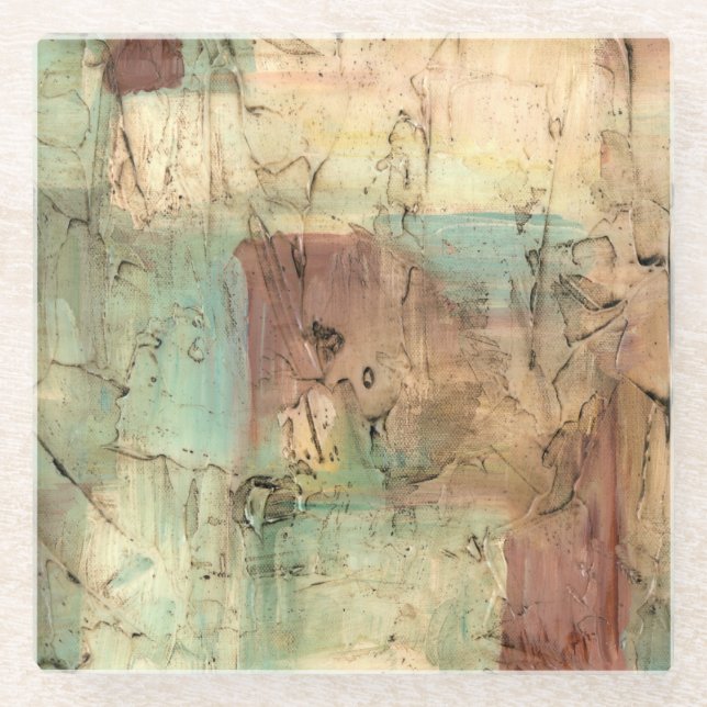 Earth Tone Painting with Cracked Surface Glass Coaster (Front)