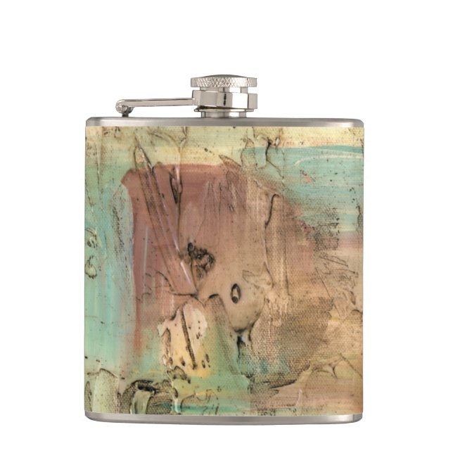 Earth Tone Painting with Cracked Surface Hip Flask (Front)