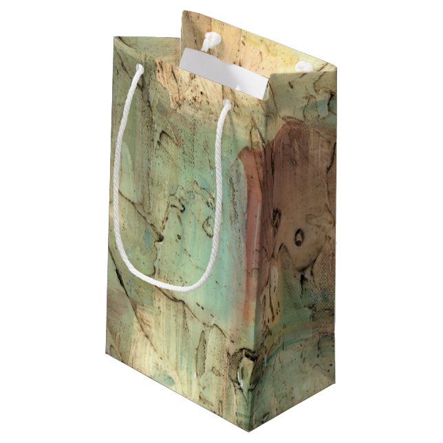 Earth Tone Painting with Cracked Surface Small Gift Bag (Back Angled)