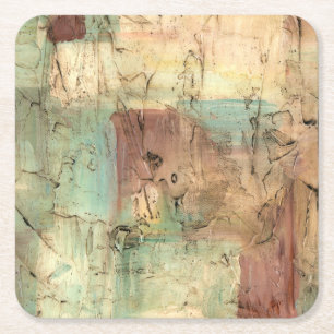 Earth Tone Painting with Cracked Surface Square Paper Coaster