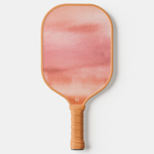 Earth Tone Pink Orange Watercolor Monogram Pickleball Paddle