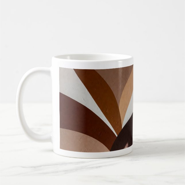Earth Tone Radiance – Abstract Sunburst Mural Coffee Mug (Left)