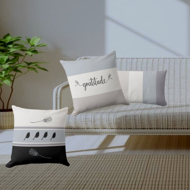 Earth Tone Striped "Gratitude" Script Throw Pillow (Creator Uploaded)