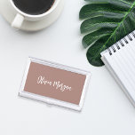 Earth Tone Terracotta Sketched Cursive Script Business Card Holder<br><div class="desc">Elegant business card case features your name,  title,  or choice of personalisation in white hand scripted cursive lettering on a rich neutral earth tone terracotta background.</div>