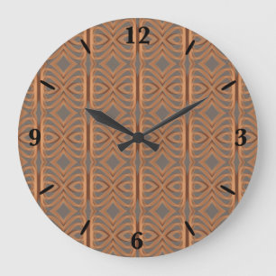 Earth Tone Tribal Ribbon Abstract Pattern Art Large Clock