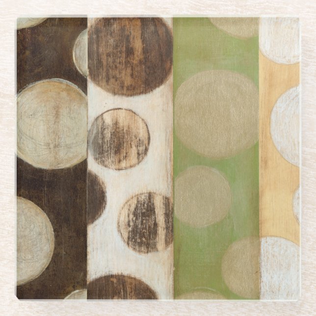 Earth Tone Wood Panel Painting with Circles Glass Coaster (Front)