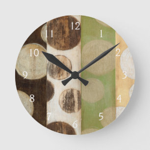 Earth Tone Wood Panel Painting with Circles Round Clock