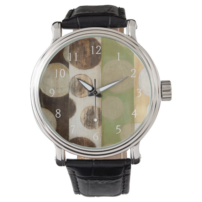 Earth Tone Wood Panel Painting with Circles Watch (Front)