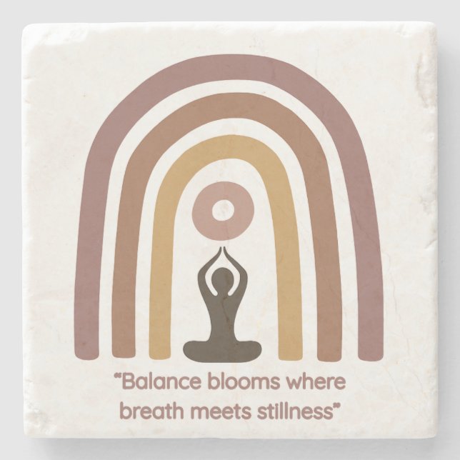Earth-Toned Mindfulness Rainbow Yoga Design Stone Coaster (Front)