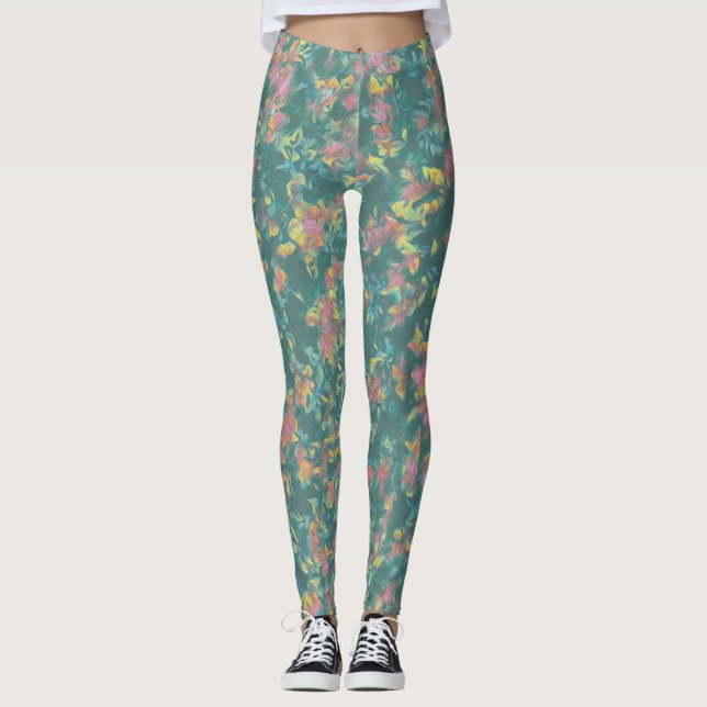 Earth Toned Multi-Colour Floral Pattern Leggings (Front)