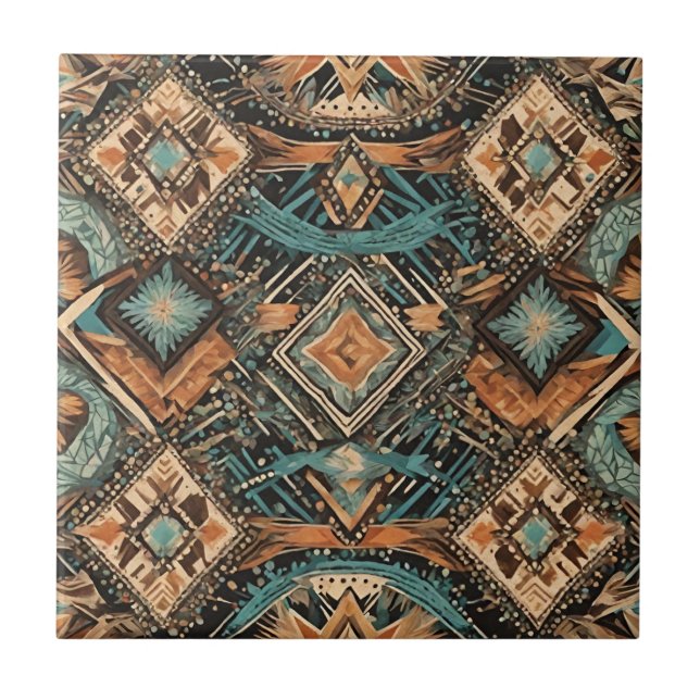 Earth Tones Abstract Geometric Pattern  Ceramic Tile (Front)