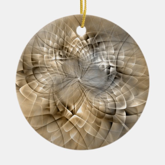 Earth Tones Abstract Modern Fractal Art Texture Ceramic Ornament (Front)