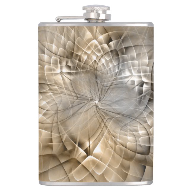 Earth Tones Abstract Modern Fractal Art Texture Hip Flask (Front)
