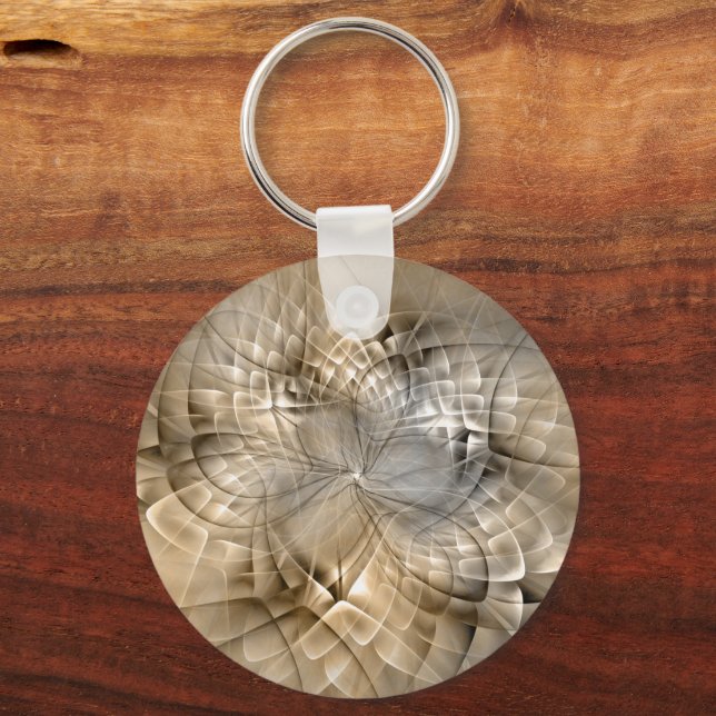 Earth Tones Abstract Modern Fractal Art Texture Key Ring (Front)