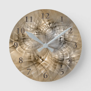 Earth Tones Abstract Modern Fractal Art Texture Round Clock