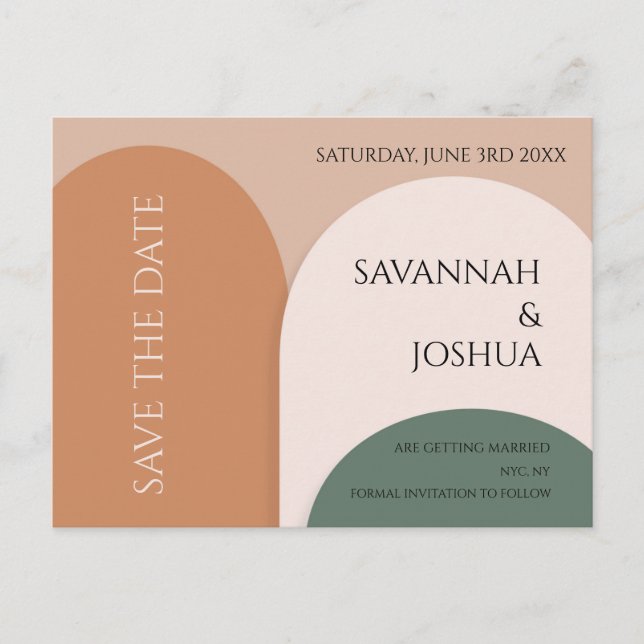 EARTH TONES ARCH WEDDING SAVE THE DATE POSTCARD (Front)