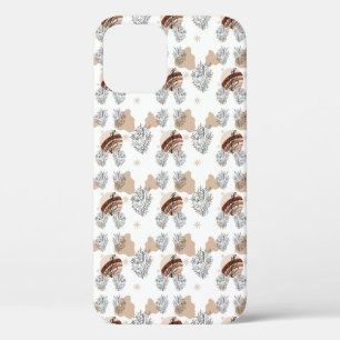 Earth Tones Asymmetrical Leaves Line Art iPhone 12 Case