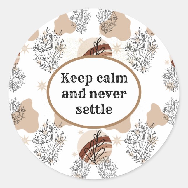 Earth Tones Asymmetrical Leaves Line Art  Classic Round Sticker (Front)