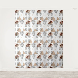 Earth Tones Asymmetrical Leaves Line Art Tapestry