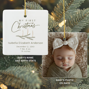 Earth Tones Birth Stats Photo My First Christmas  Ceramic Ornament