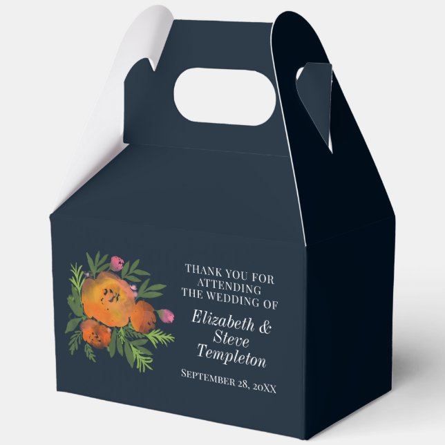 Earth Tones Burnt Orange Navy Floral Wedding Favour Box (Back)